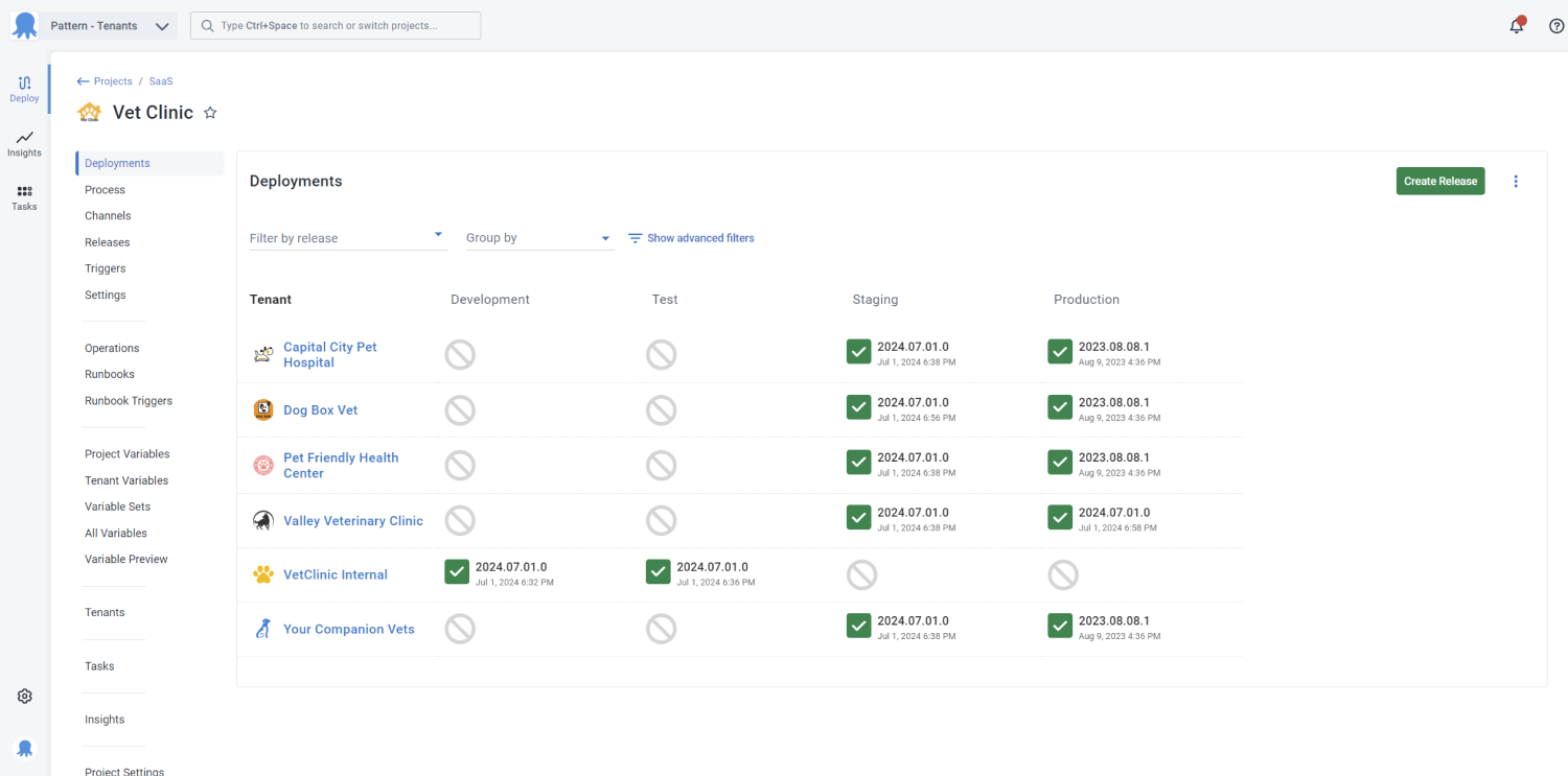 Deployments to multiple tenants from a single Octopus project